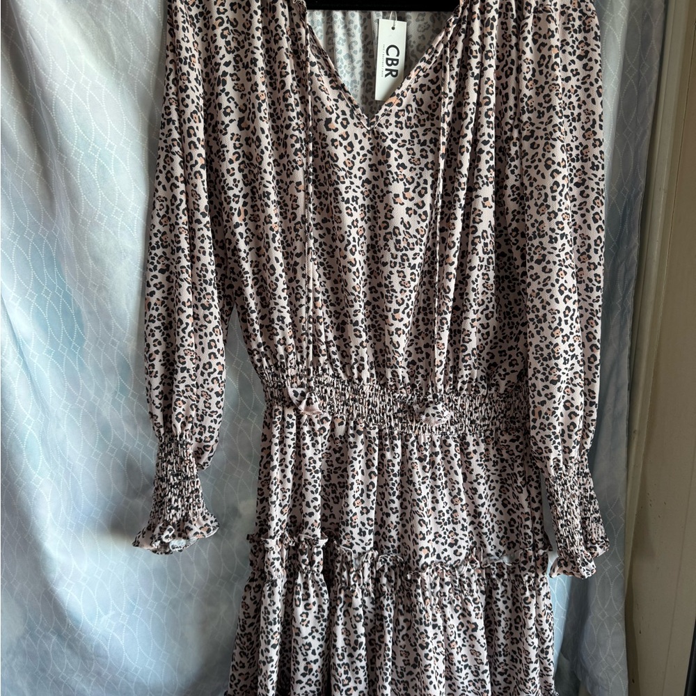 CBR Women's Mini Long Sleeve Leopard Dress - pale Pink and Black
